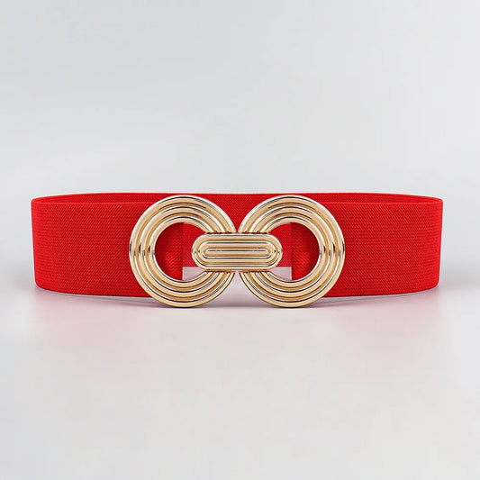 Gold detail elasticated woven belt - Red