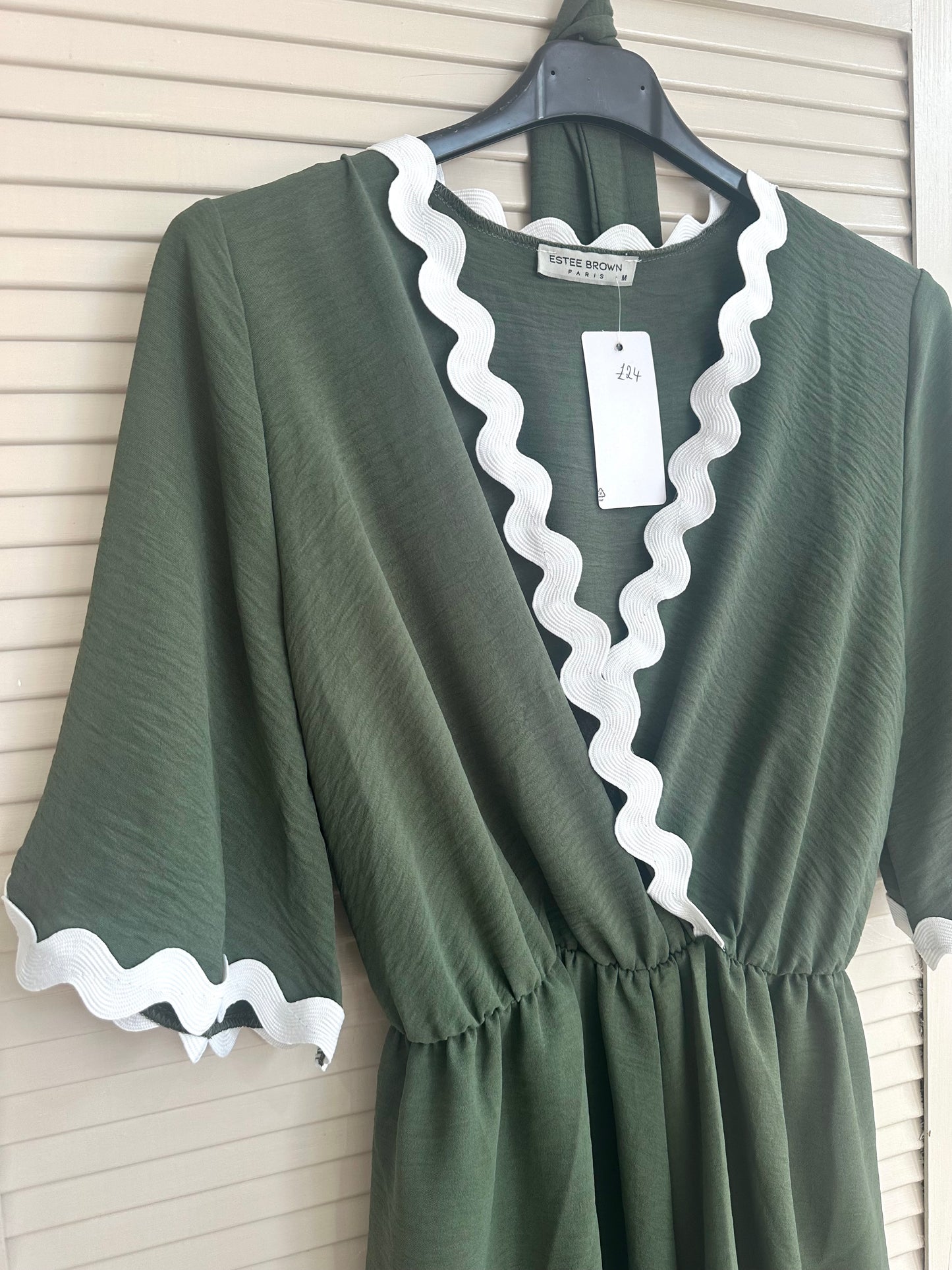 Khaki & white contrast playsuit - comes with a tie waist belt