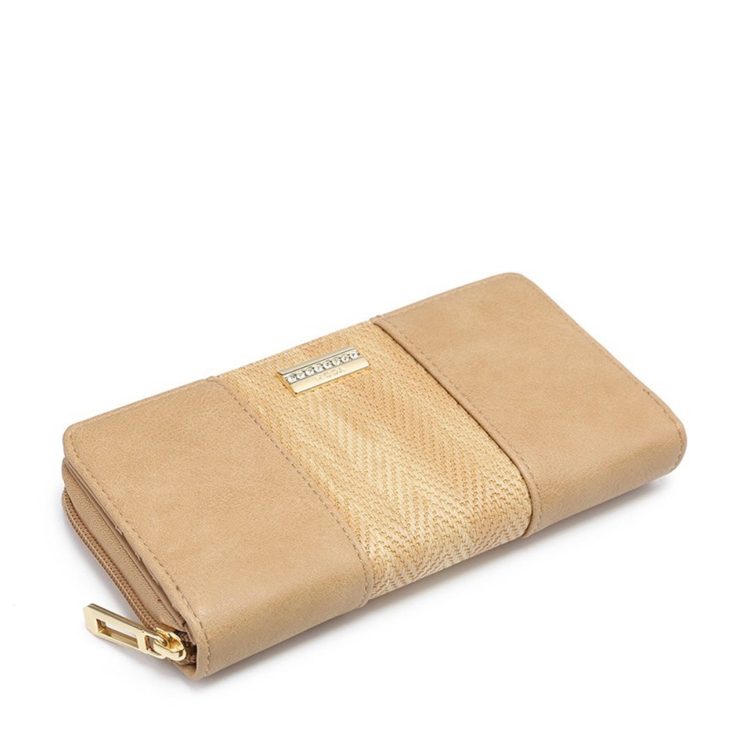 Large woven zig zag detail purse - beige