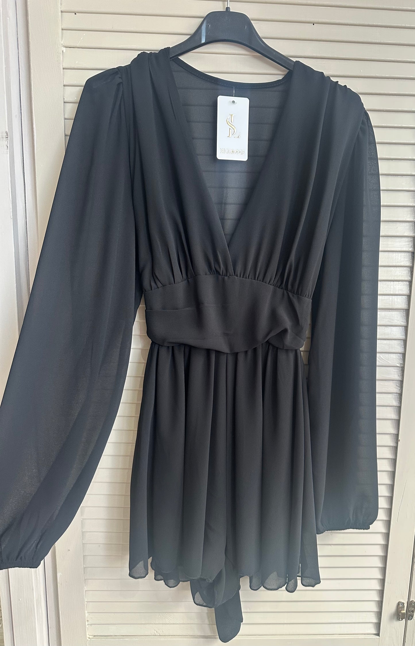 Black long sleeve tie back playsuit