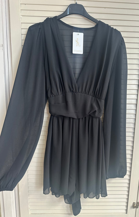 Black long sleeve tie back playsuit