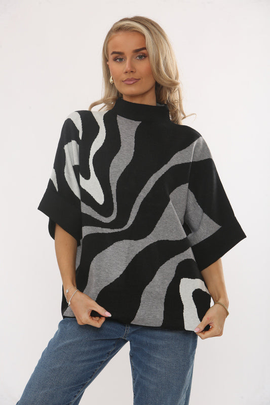 Abstract wave knit jumper - Grey