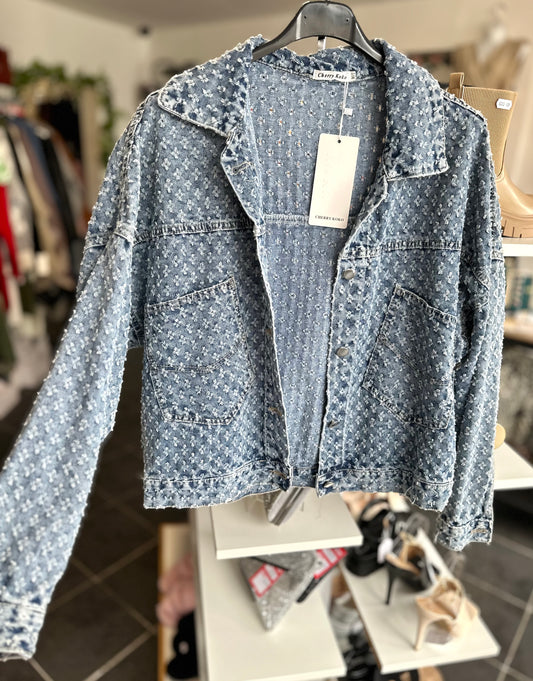 Blue distressed denim jacket