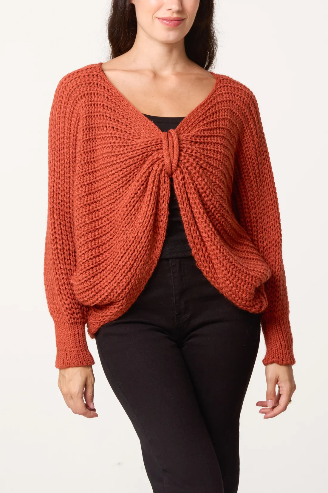 Bow detail reversible knit jumper - Rust