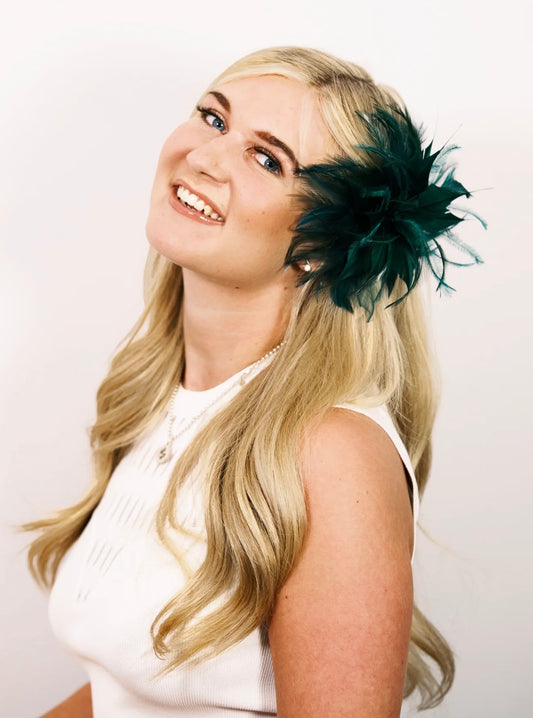 Forrest green feather detail clip in fascinator - F0035