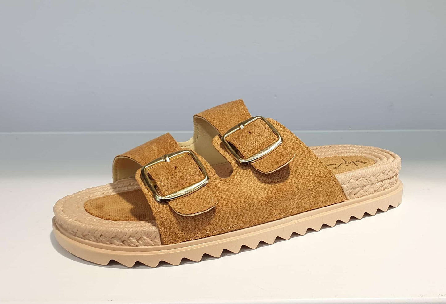 Espadrille double buckle sliders - Camel