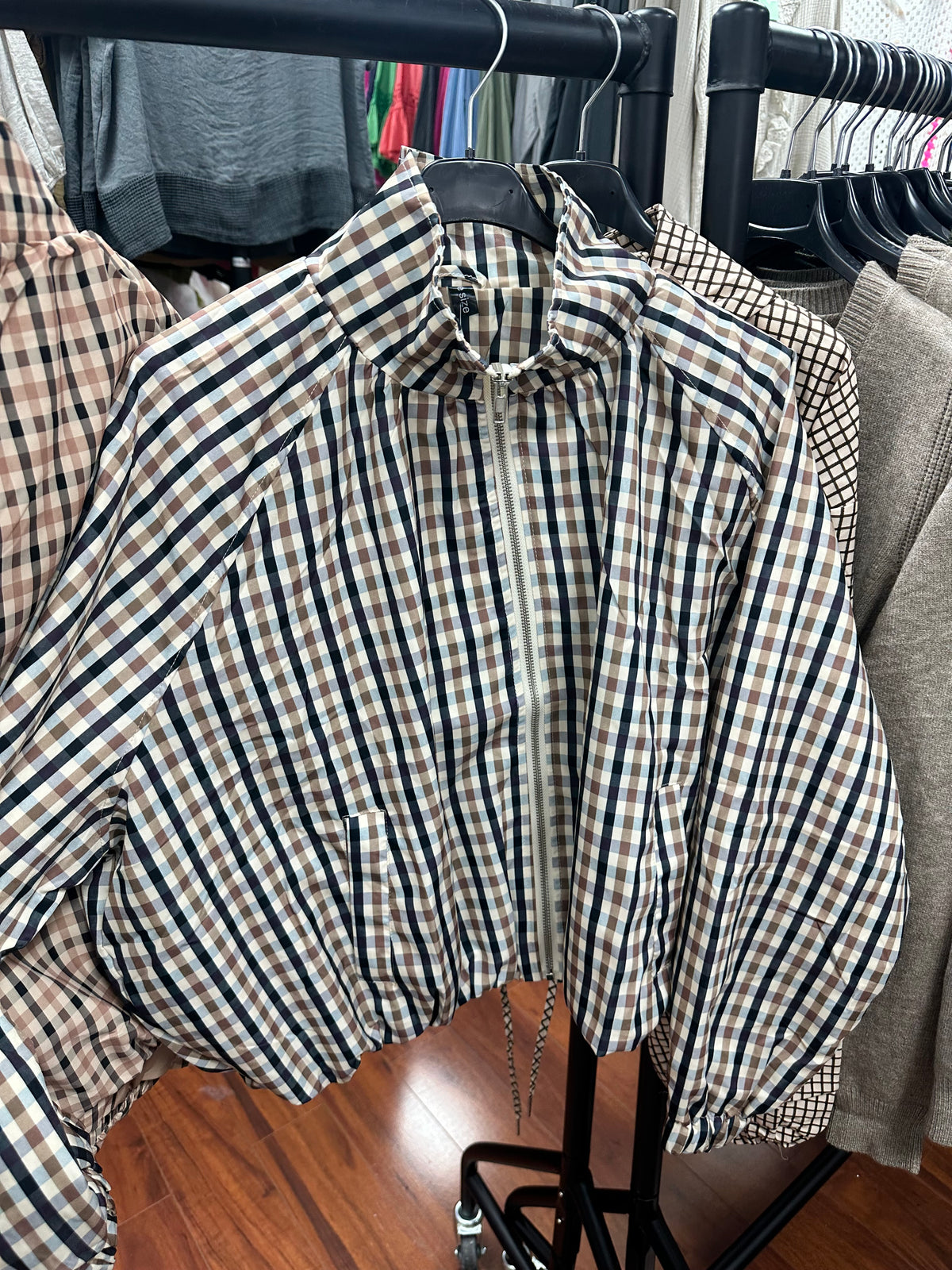 Checked pattern bomber jacket