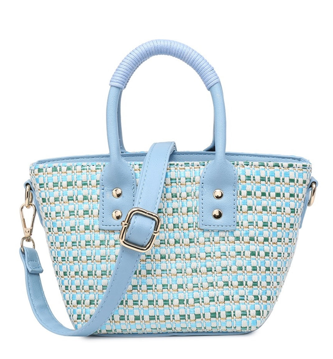 Light blue textured mini tote bag