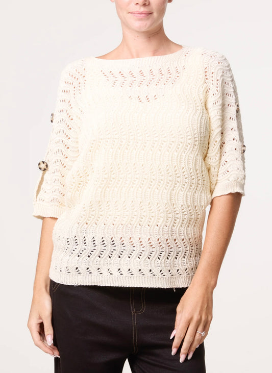 Side button detail knitted top - Beige