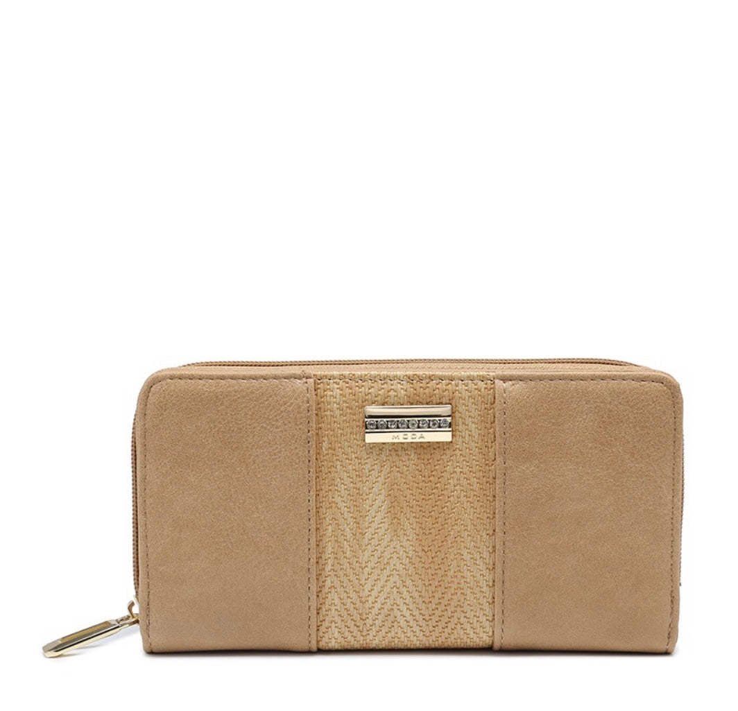 Large woven zig zag detail purse - beige