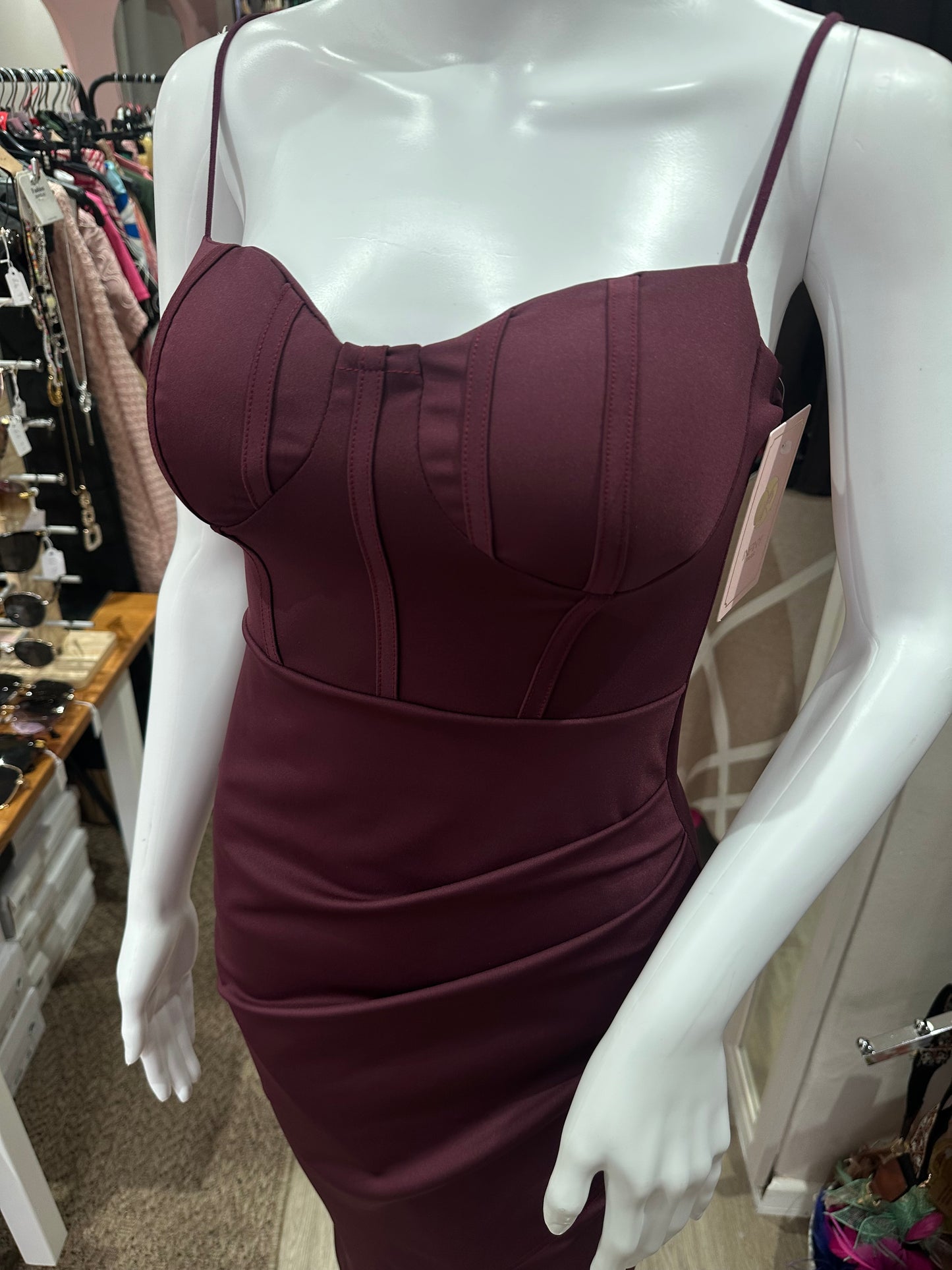 Plum wrap midi dress with adjustable straps