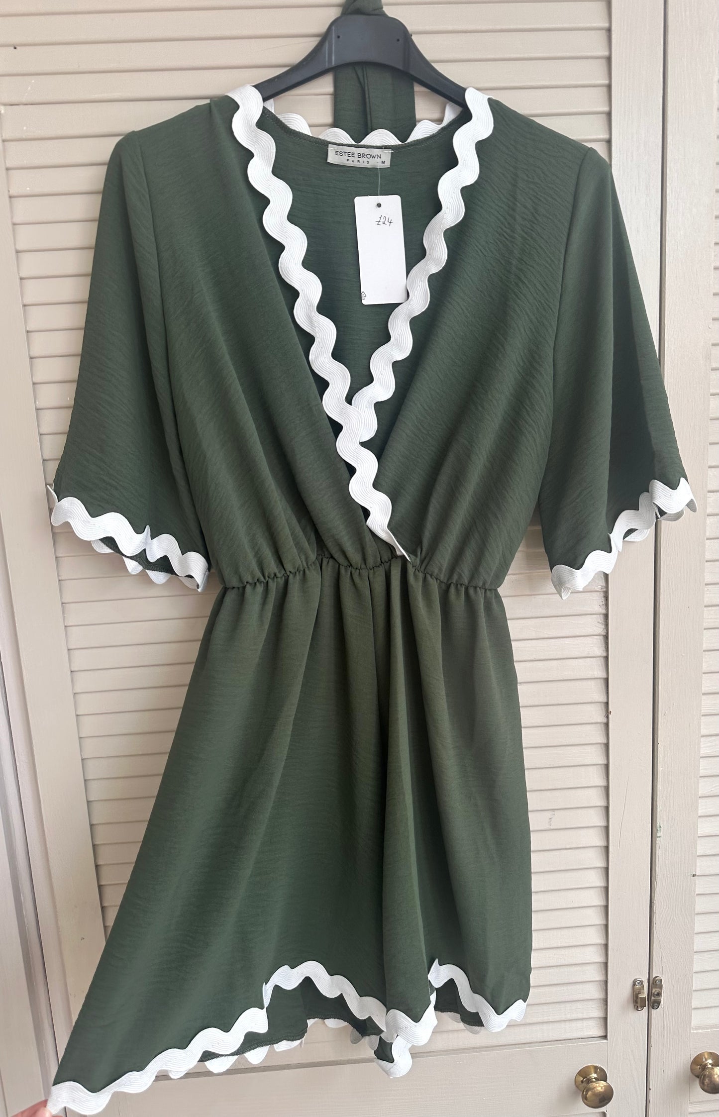 Khaki & white contrast playsuit - comes with a tie waist belt