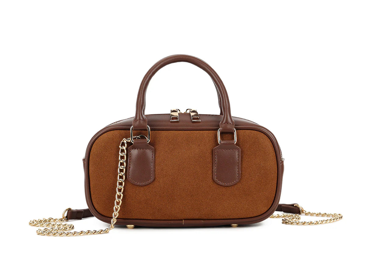 Top handle crossbody bag with chain strap - coffee