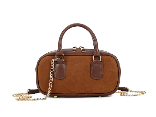 Top handle crossbody bag with chain strap - coffee