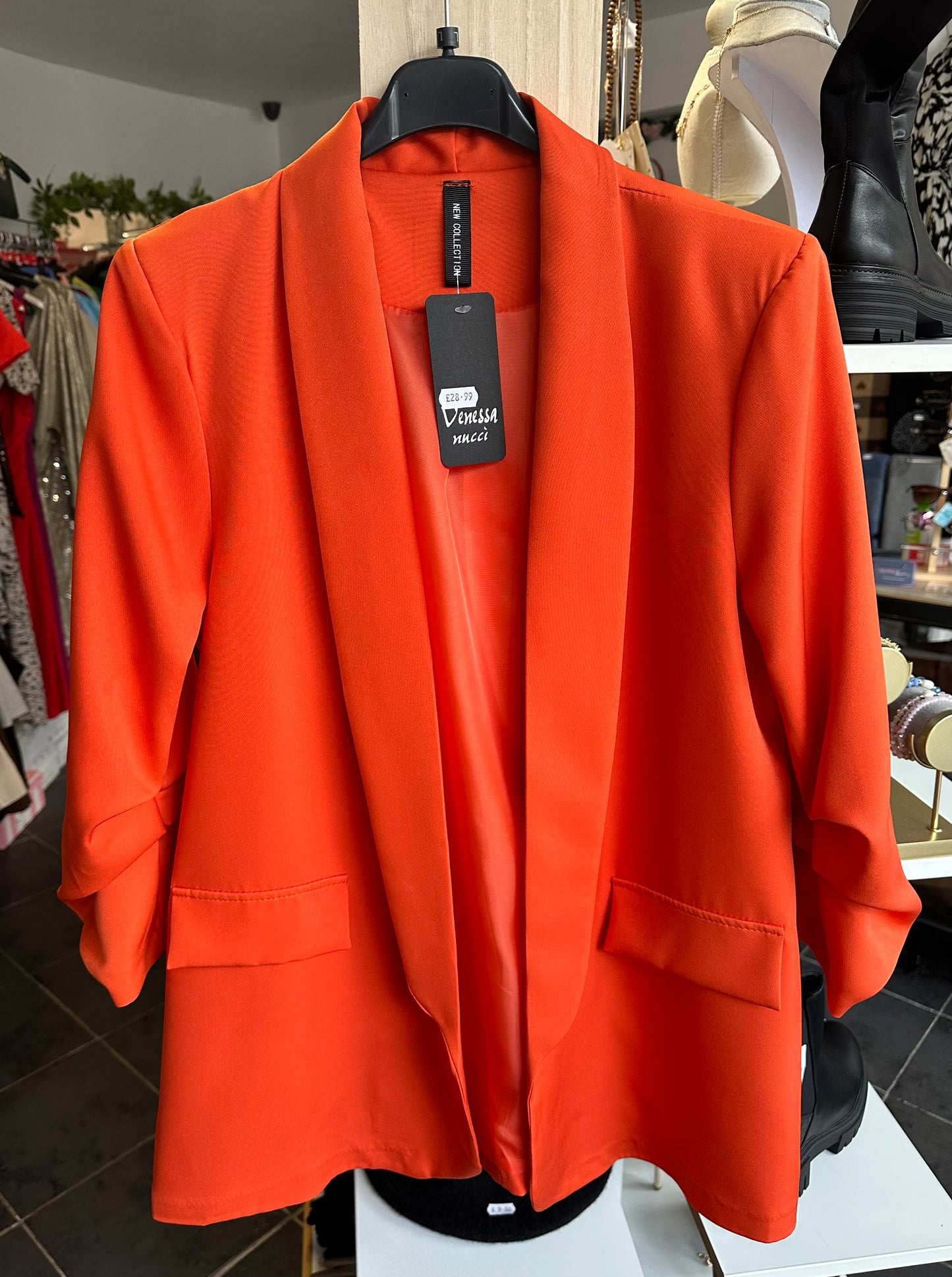 Ruched sleeve open blazer - Orange