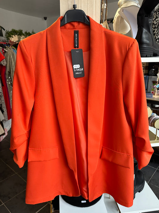 Ruched sleeve open blazer - Orange