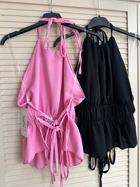 Tie back halter neck tops - Pink & Black