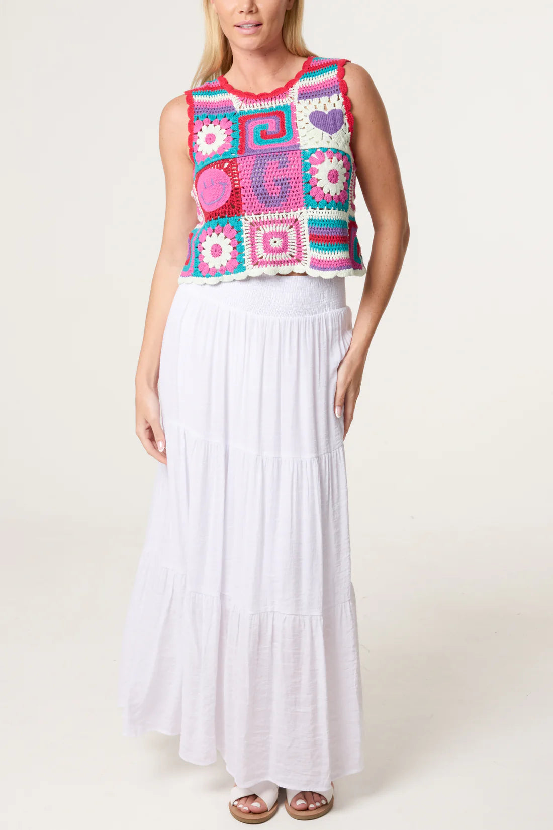 Retro patchwork crochet vest