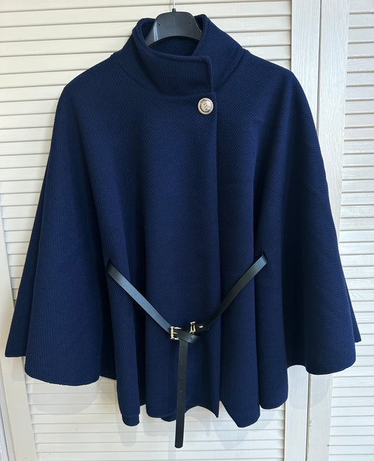 Belted cape jacket - Navy