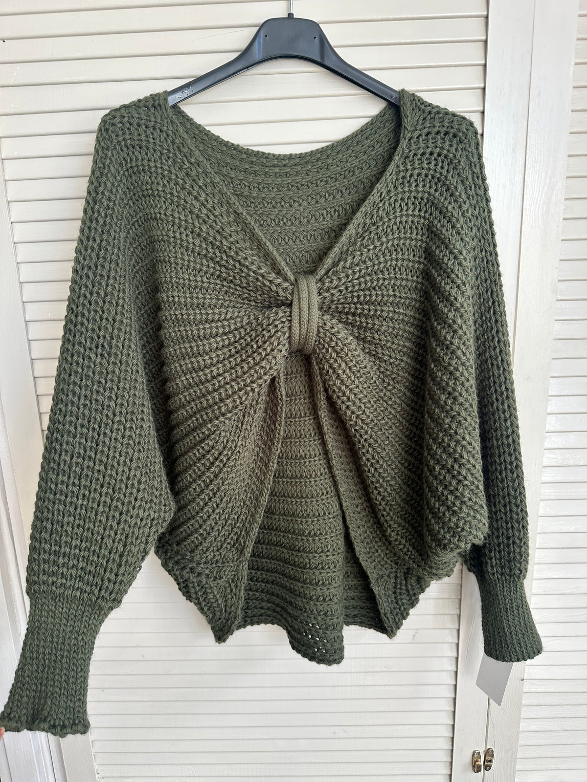 Bow detail reversible knit jumper - Khaki
