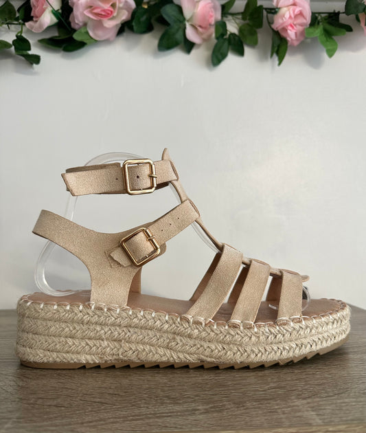 Beige espadrille wedge sandals