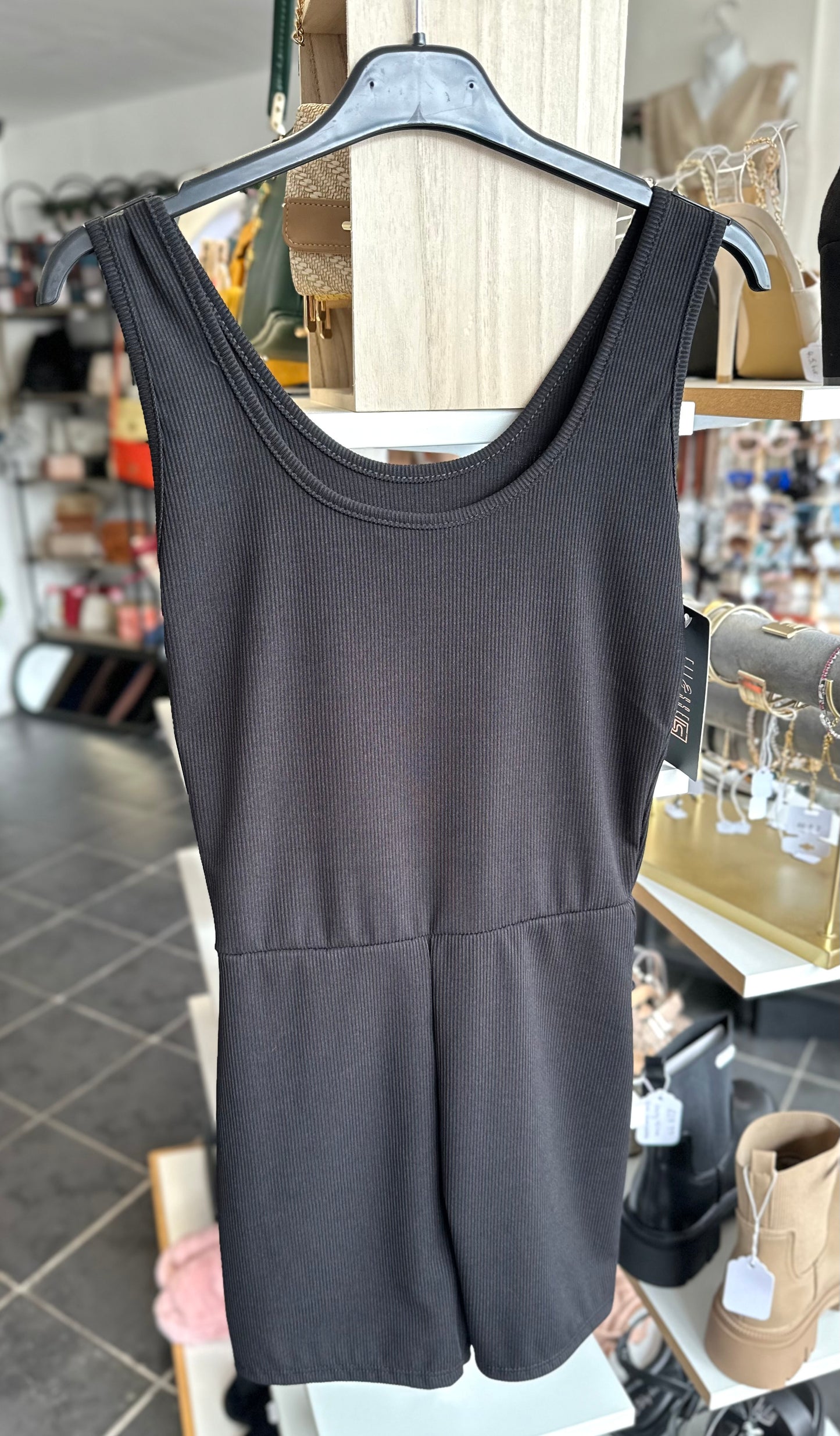 Black scoop neck ribbed playsuit