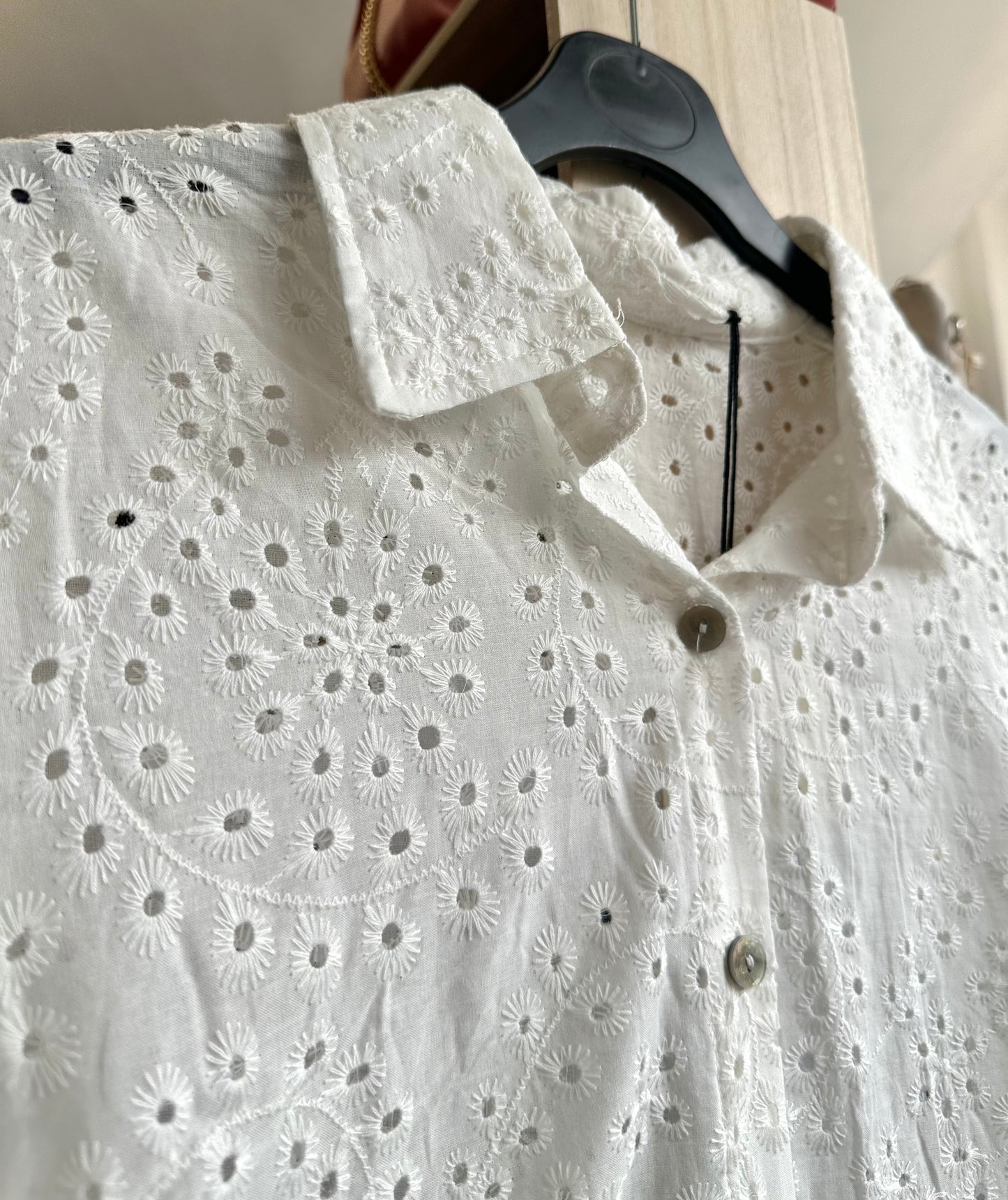 White layered sleeve broderie detail blouse