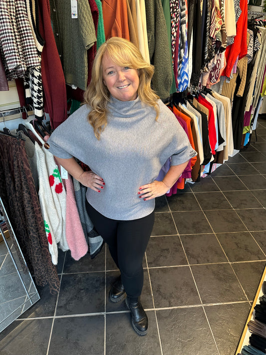 Grey high neck gold button detail jumper