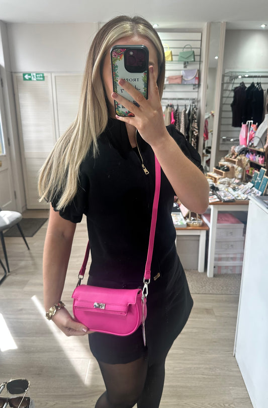 Faux leather crossbody bag with Detachable Coin Pouch - Pink