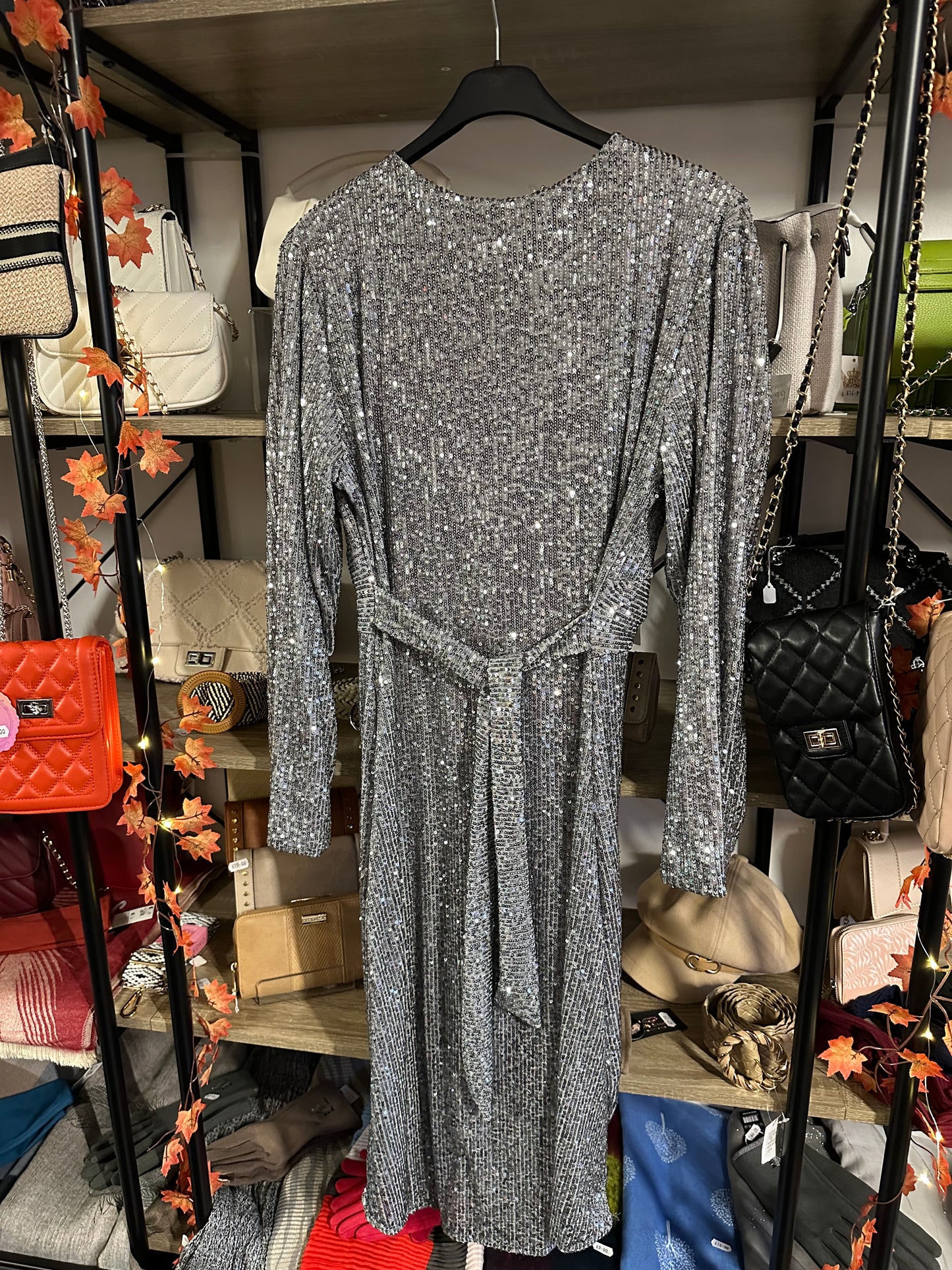 Silver sequin midi dress