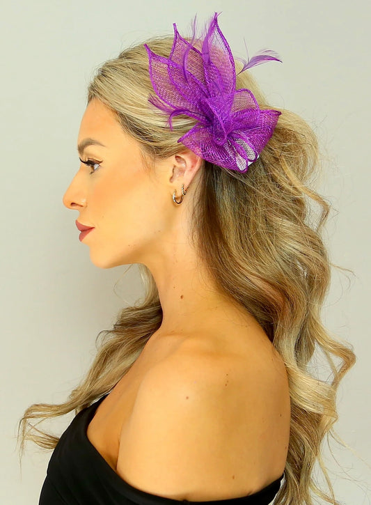 Purple small clip in fascinator - F0012
