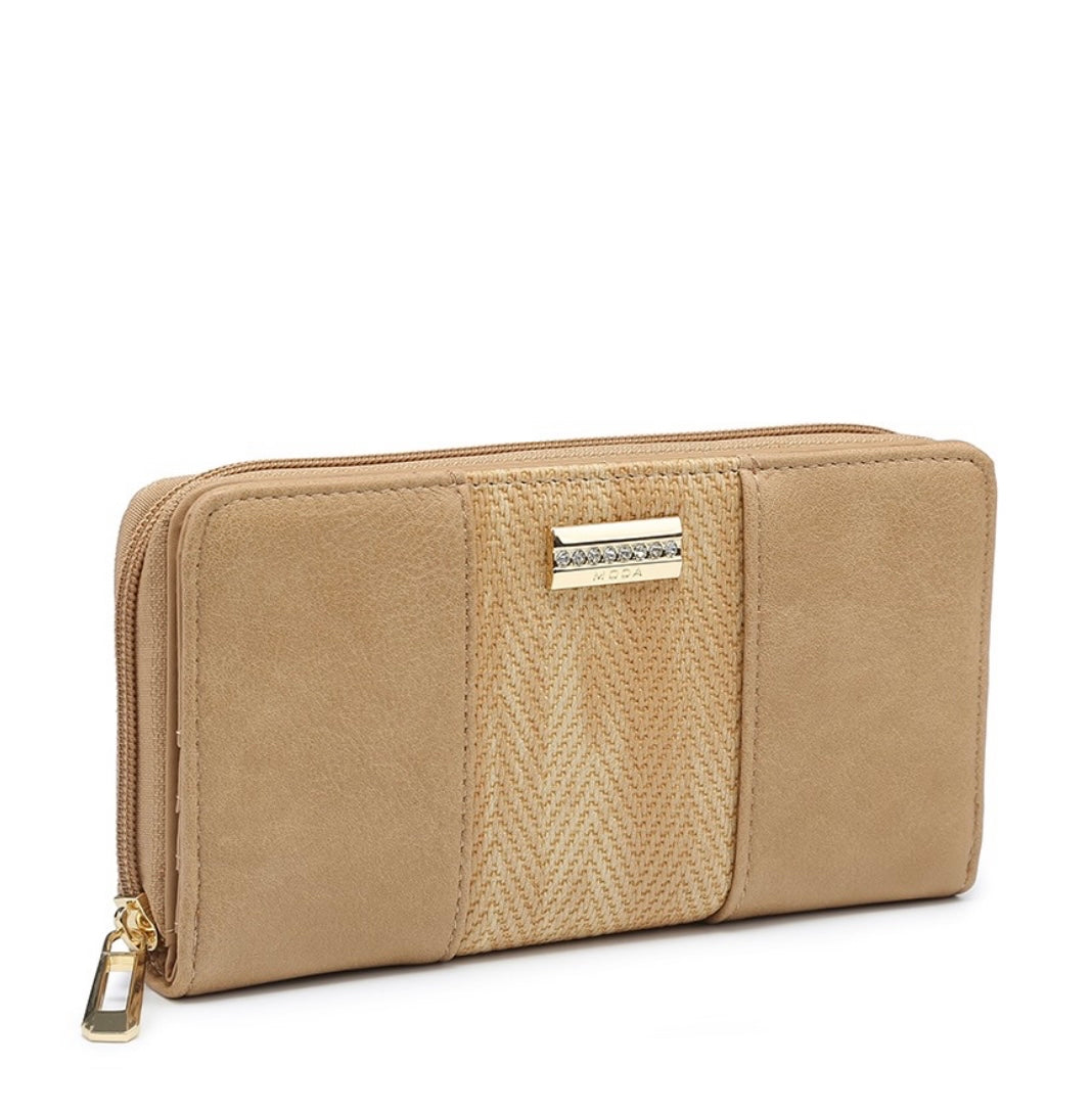 Large woven zig zag detail purse - beige