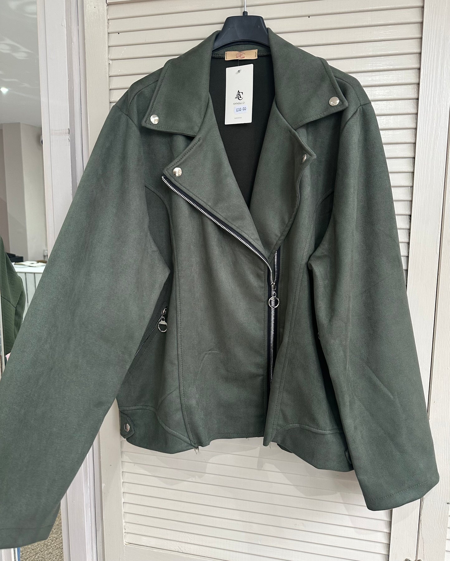 Khaki green faux suede biker jacket - Curve