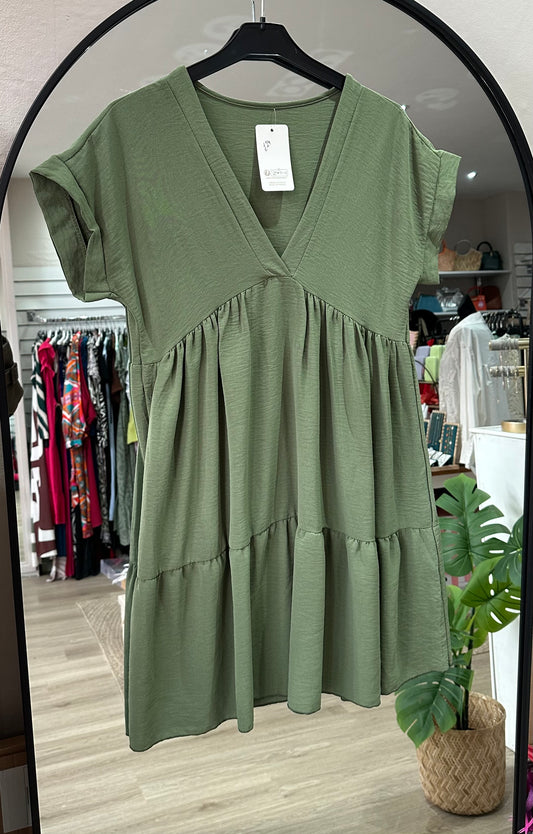 V neck swing dress - Khaki green