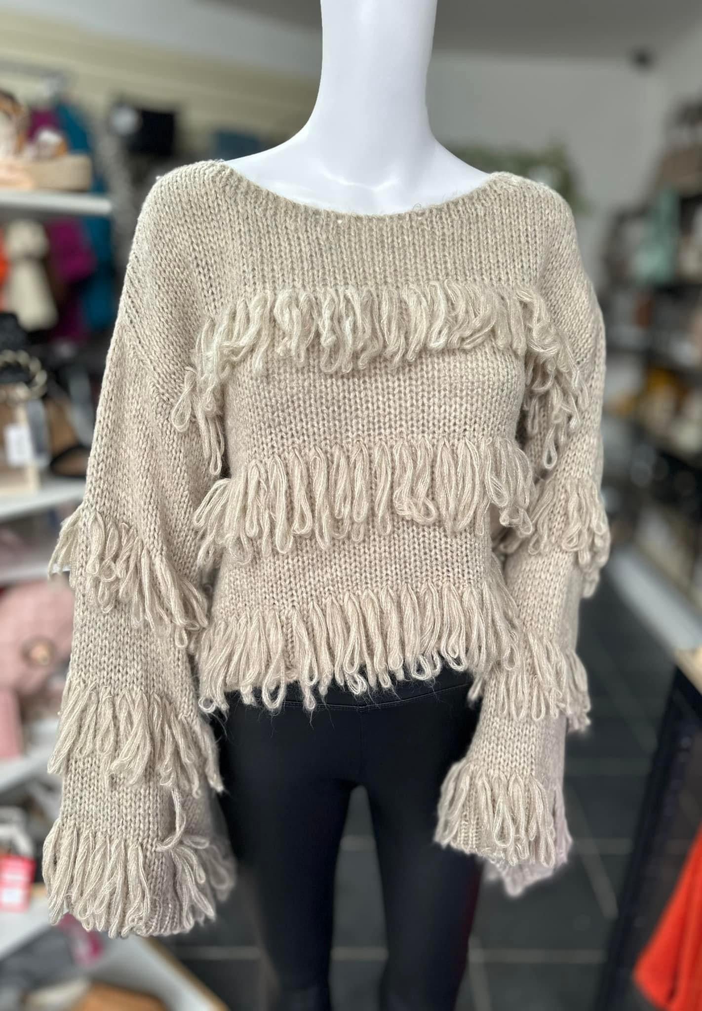 Beige shaggy wide sleeve crop jumper