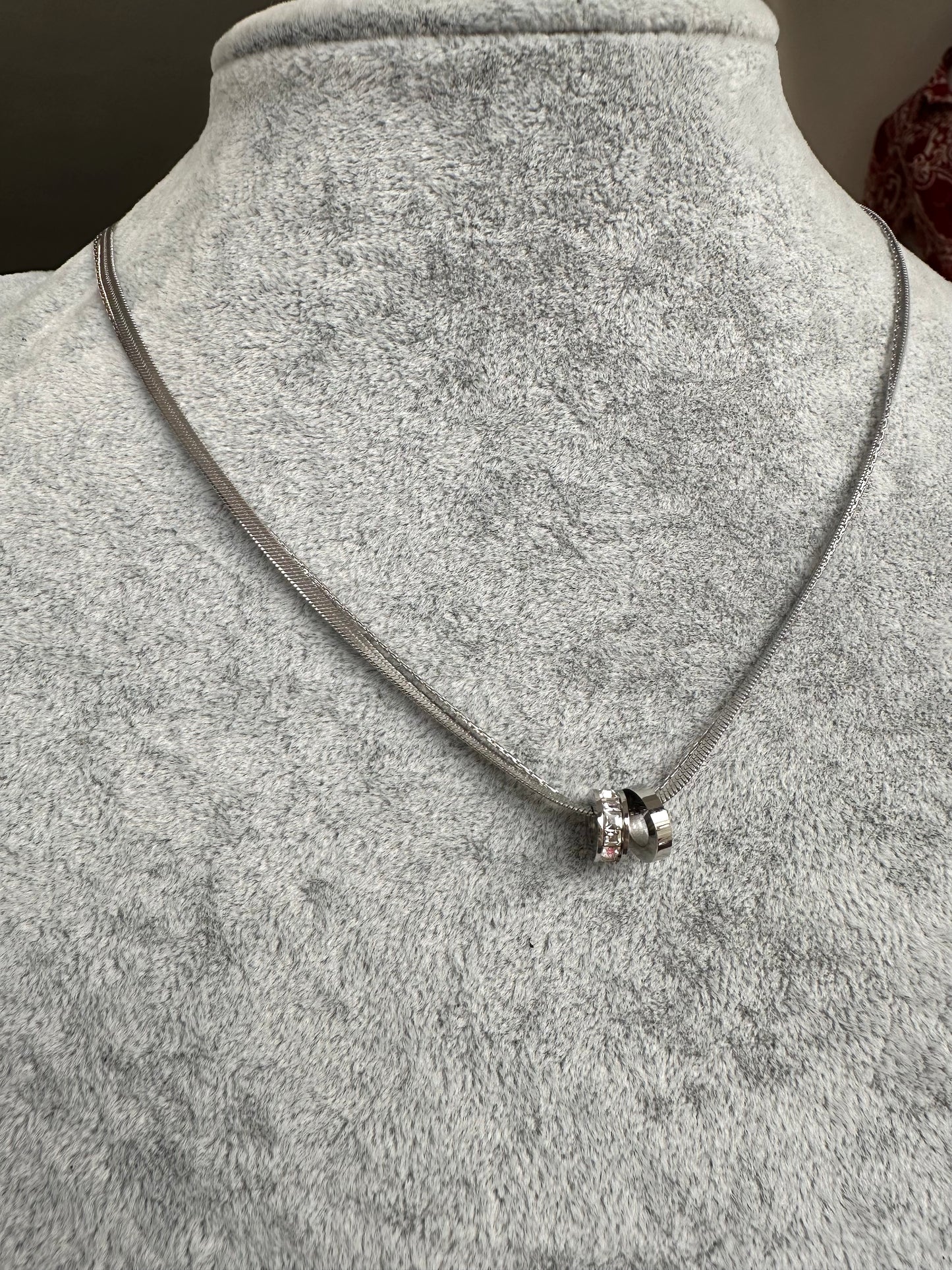 Silver charm double chain necklace