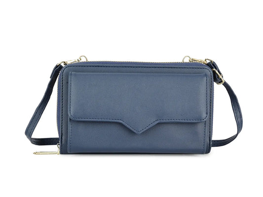 Plain faux leather purse style crossbody bag - Navy