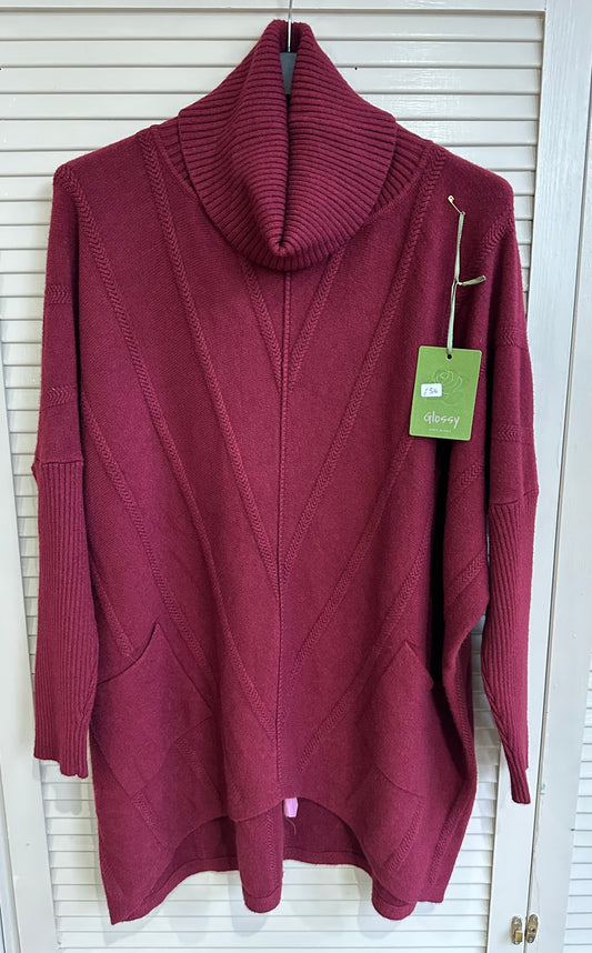 Soft knit roll neck asymmetrical jumpers - Wine