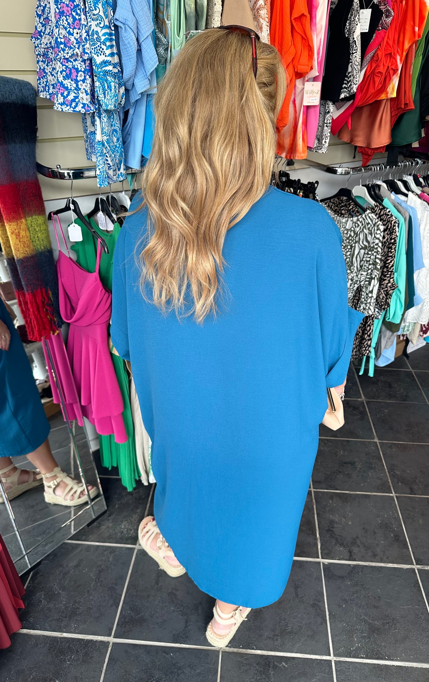 Teal twist front midi dress