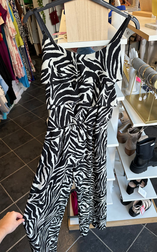 Zebra print layered strap jumpsuit