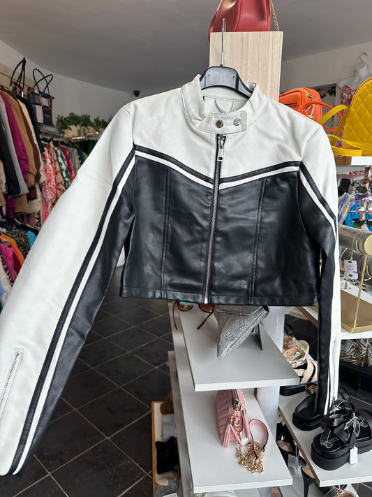 Black & white cropped biker jacket