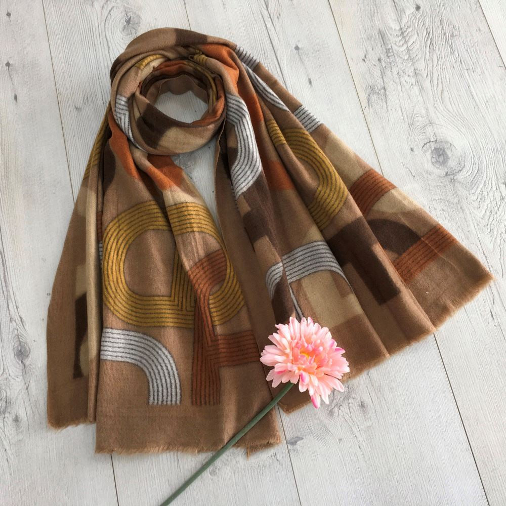 Camel printed winter scarf