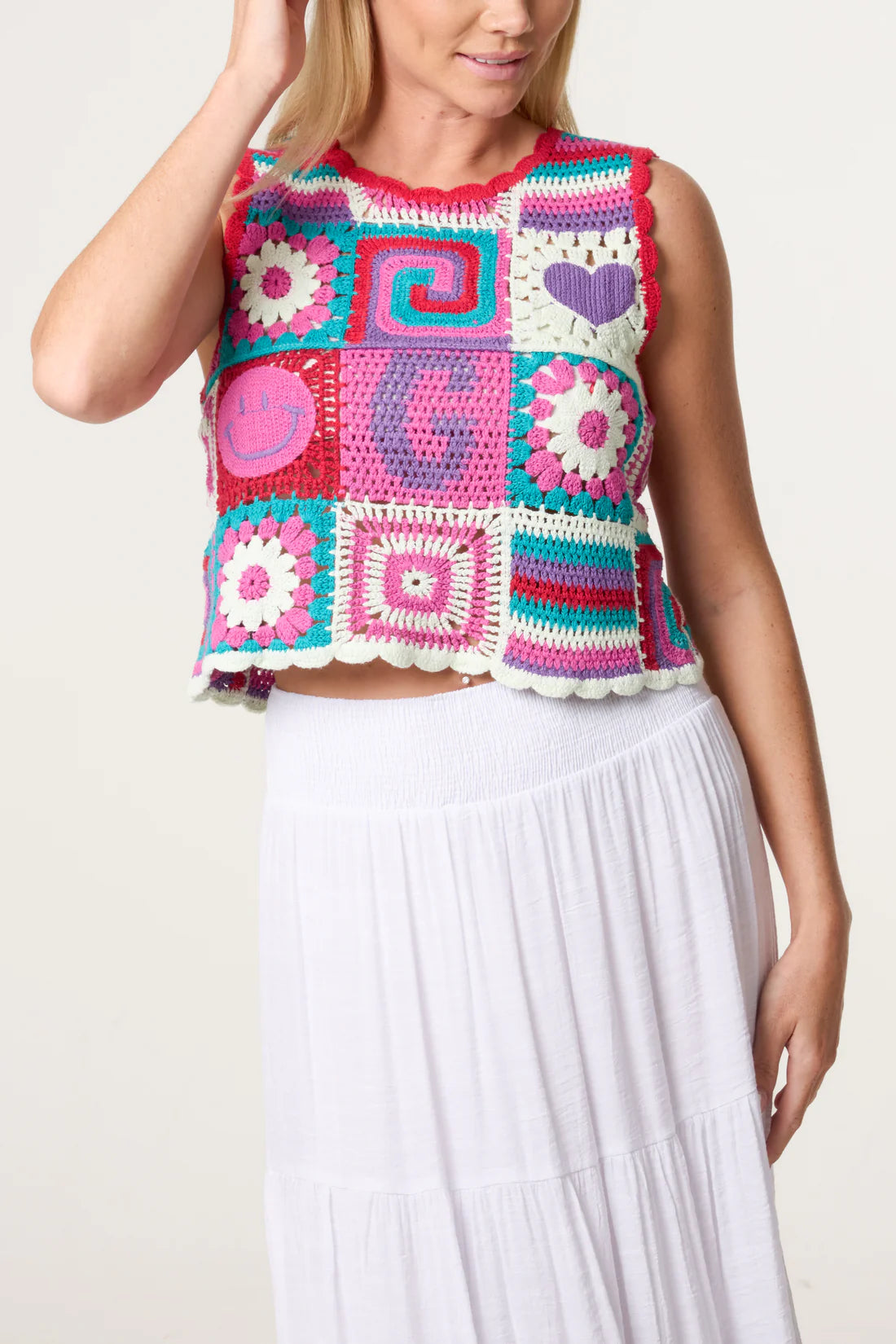 Retro patchwork crochet vest