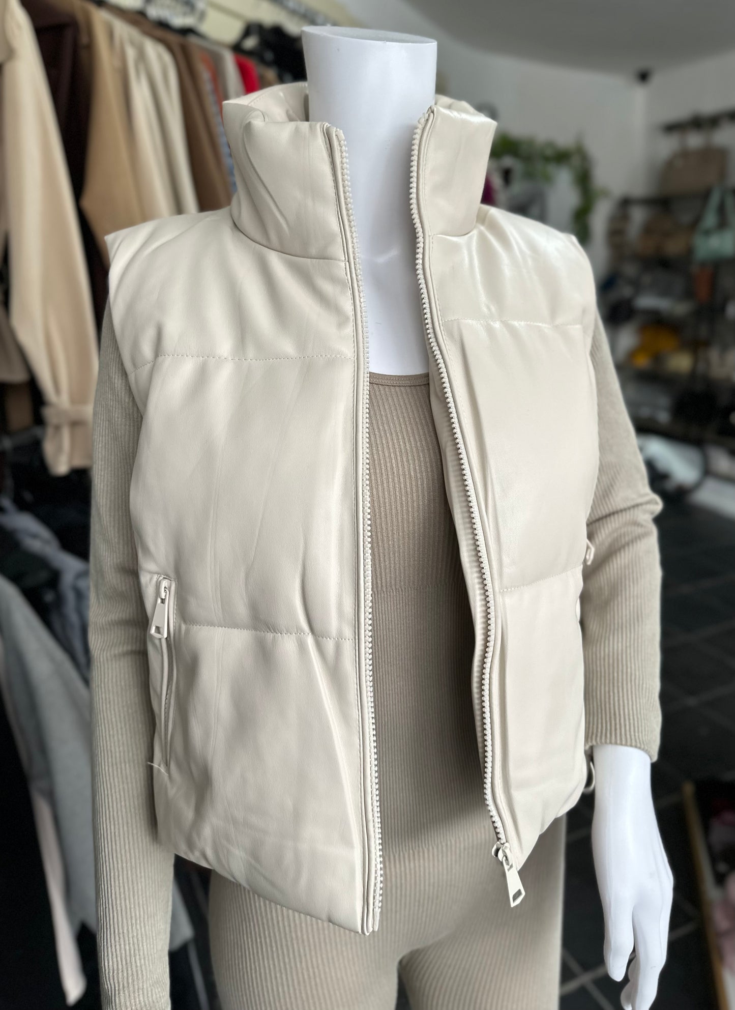 Cream faux leather gilet