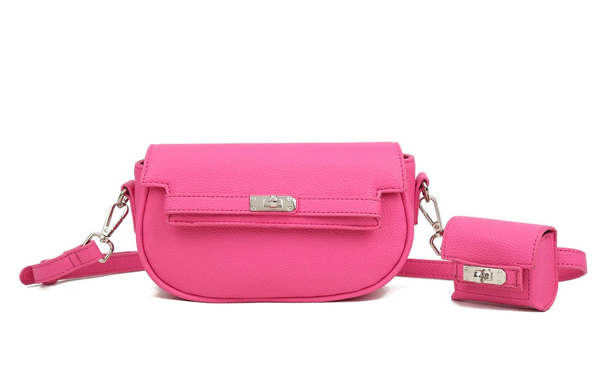 Faux leather crossbody bag with Detachable Coin Pouch - Pink