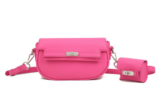Faux leather crossbody bag with Detachable Coin Pouch - Pink