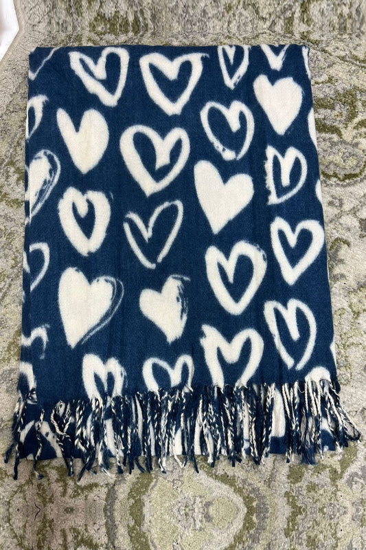 Heart detail scarf - Blue & white