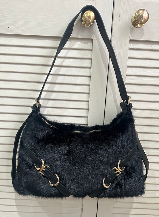 Faux fur shoulder bag - Black