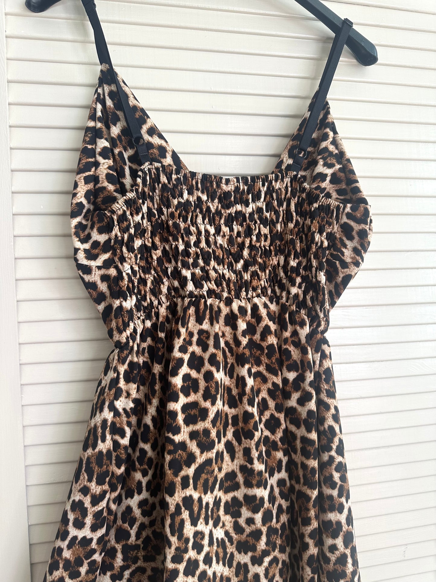 Leopard print strappy mini dress