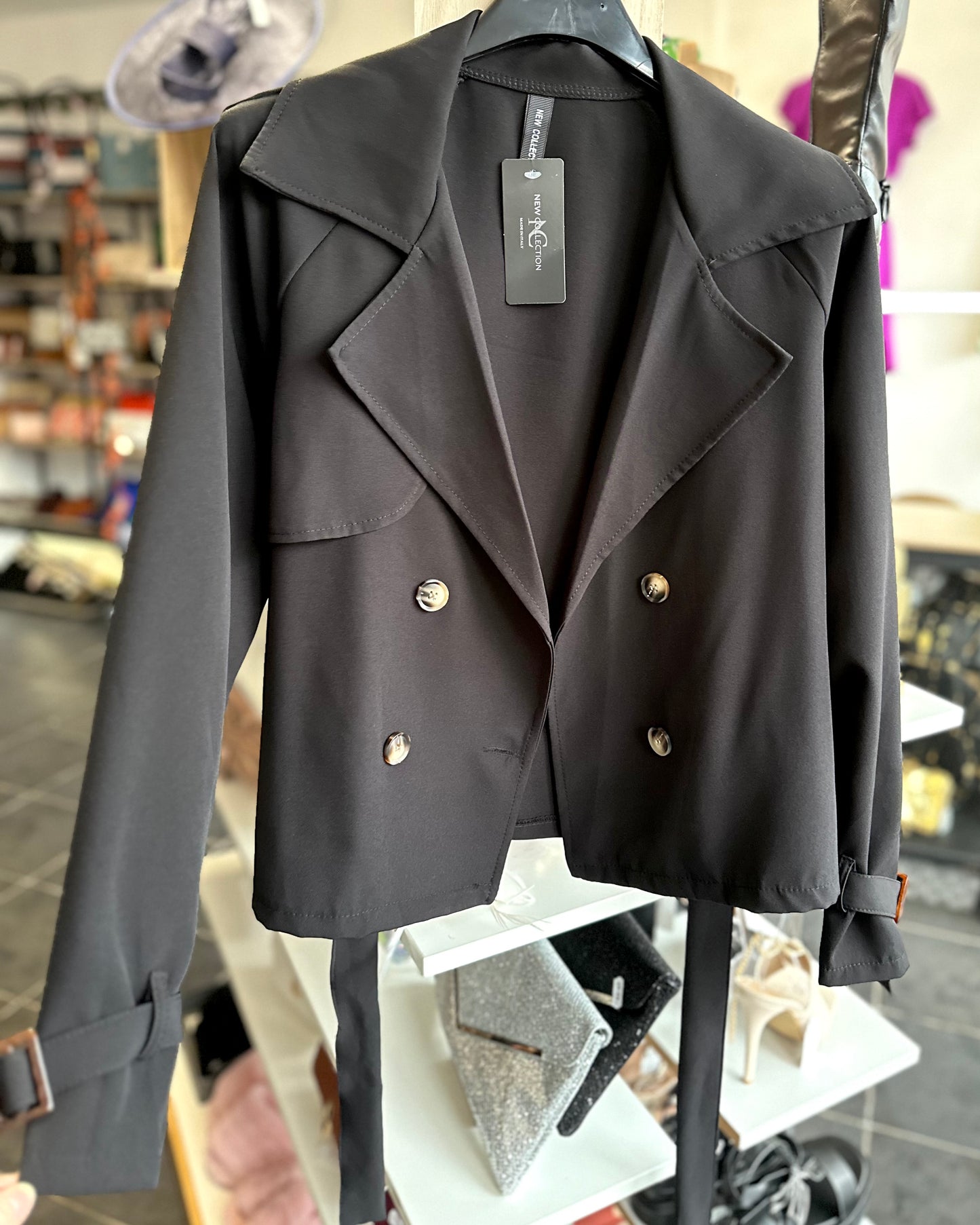 Black short trench jacket